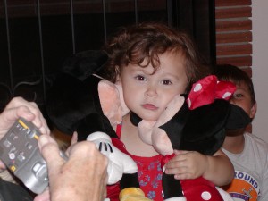 2yrsold 022 Cuddling new Mickey & Minnie