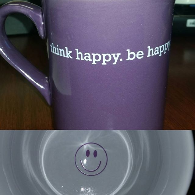 My new work mug! #smile #purple  #thinkhappybehappy  thank you Leah!