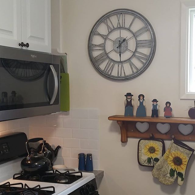 Found this clock at Michaels on a huge discount. It was just what this space needed! #Kitchenremodel