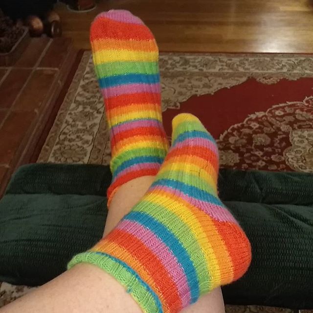 Rainbow socks make me happy! And keep my toes warm!