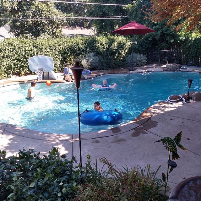 Such a nice afternoon! Family, swimming, too much food and now football.